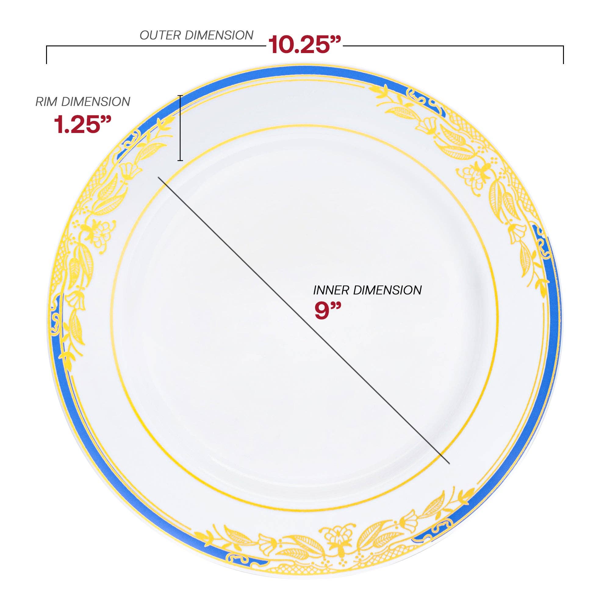 Smarty had a Party – wholesale Disposable plate – 10.25" White w/ Blue Gold Plastic Dinner Plates - 120 pcs2