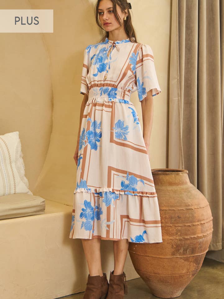 Plus Floral Printed Midi Dress for wholesale by Oddi