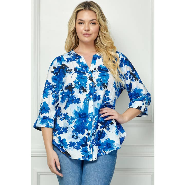 PLUS SIZE MANDARIN COLLAR PLAKET BLOUSE for wholesale by Winslow Collection