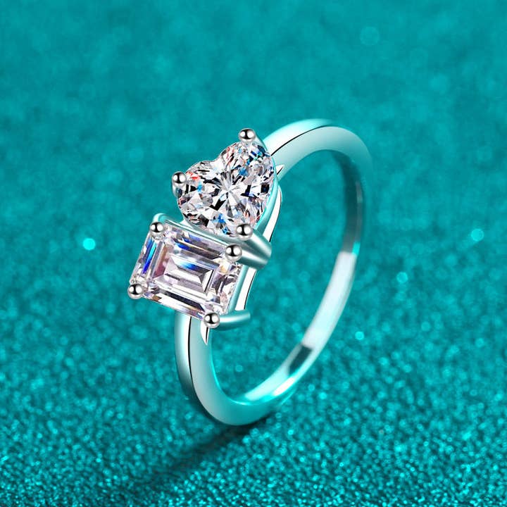 Perimade & Co. LLC - Wholesale Engagement Ring - Heart Square Moissanite Engagement Ring in Sterling Silver