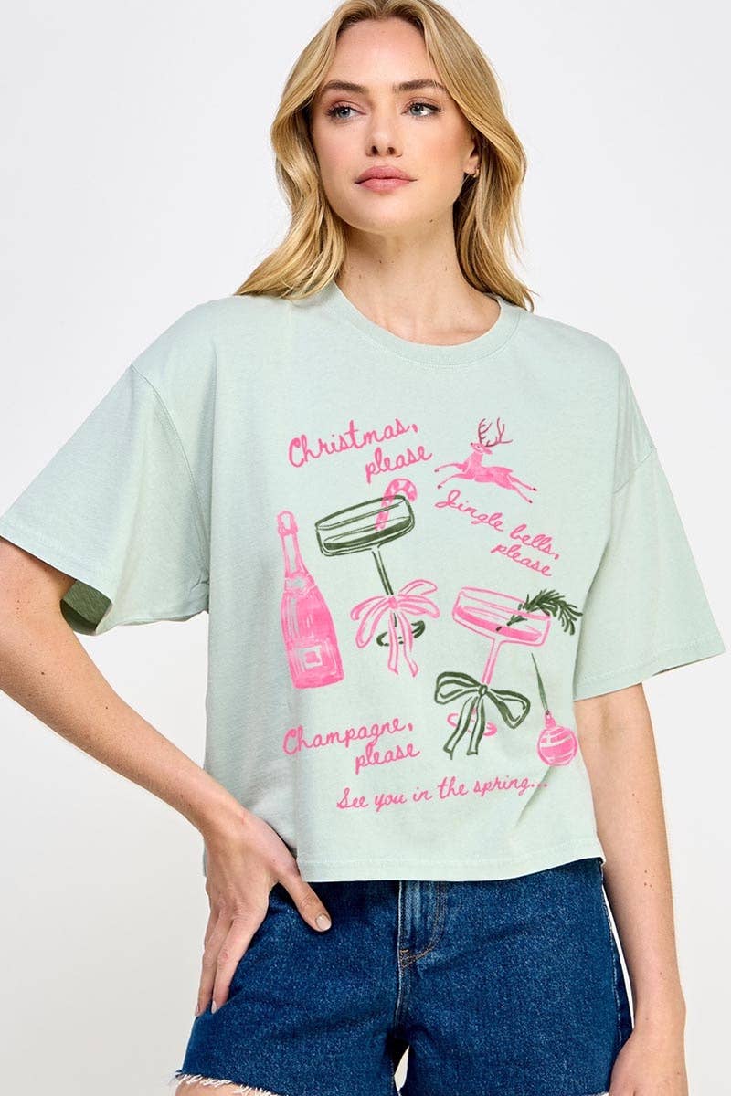 COLORBEAR - Wholesale T-Shirt (Graphic) - Women's - Christmas Champagne Graphic Relaxed Crop Top1
