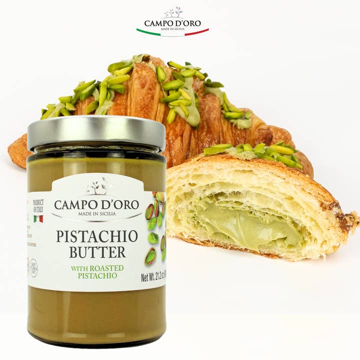 Wholesale Italian Food - Wholesale Nut Butter - Campo D'Oro Pistachio Butter Cream 21.2oz - Rich & Nutty Spread for Dubai Pistachio Chocolate Bars