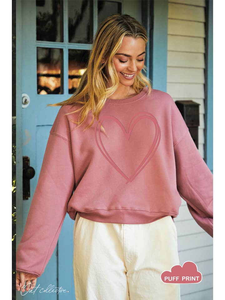OAT COLLECTIVE - Wholesale Graphic Sweatshirt - Women's - HEART PUFF Mid Graphic Sweatshirt