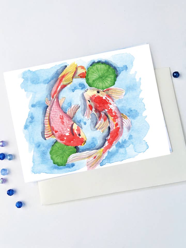 Koi vis Wenskaart| Zee Dieren Kaart| Algemene Kaart voor wholesale door Artcolorworks