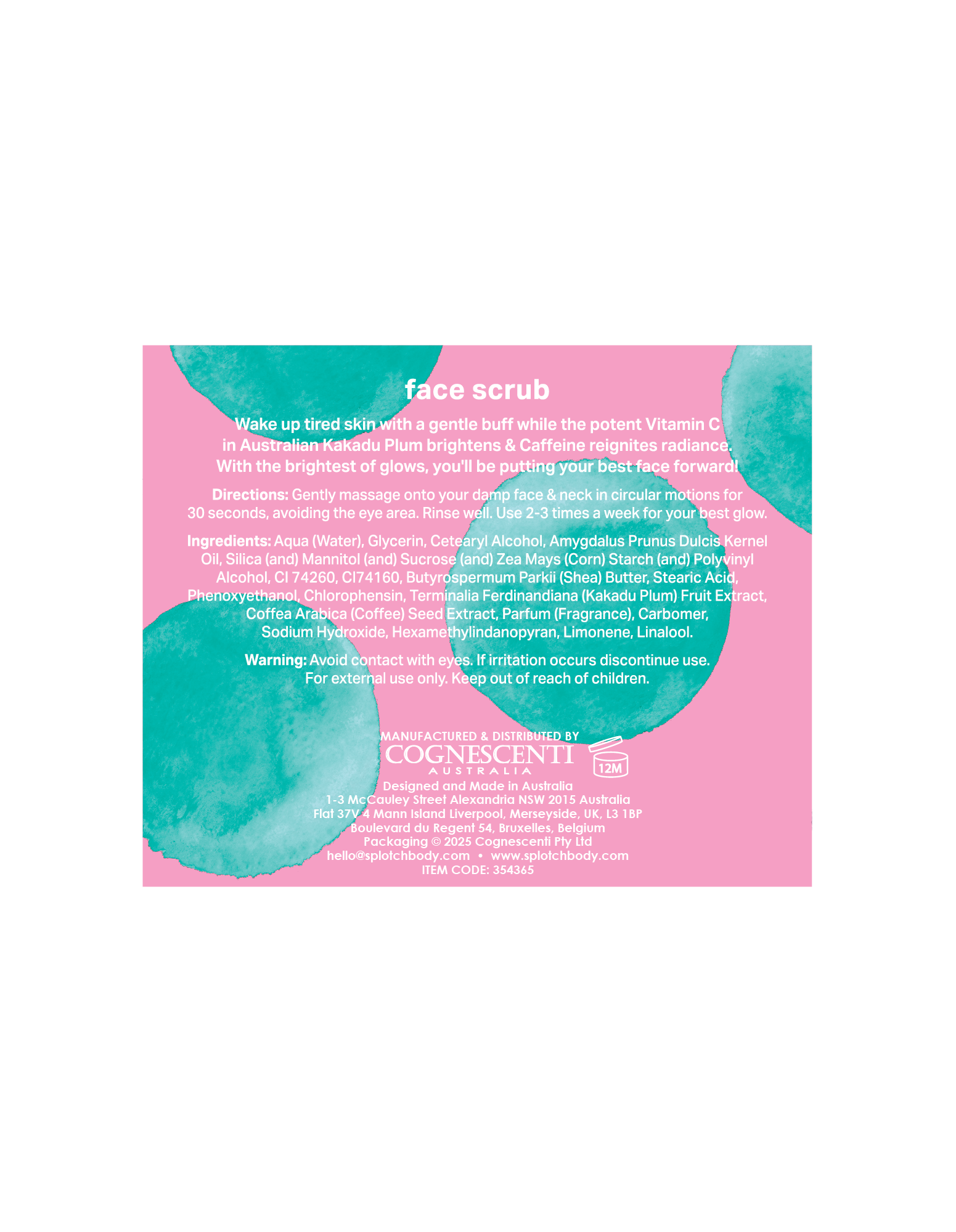 Cognescenti Pty Ltd – wholesale Ansiktsexfoliant/Scrub – Splotch Body Kakaduplommon & Koffein Bright Spark…Ansiktsskrubb2