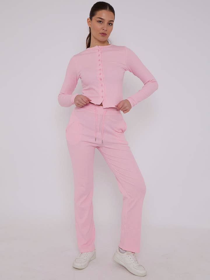 AX Labels - Wholesale Top & Pant Set (NOT Loungewear) - Women's - Ribbed Front Button Detail Top & Wide Leg Trouser Co-ord10