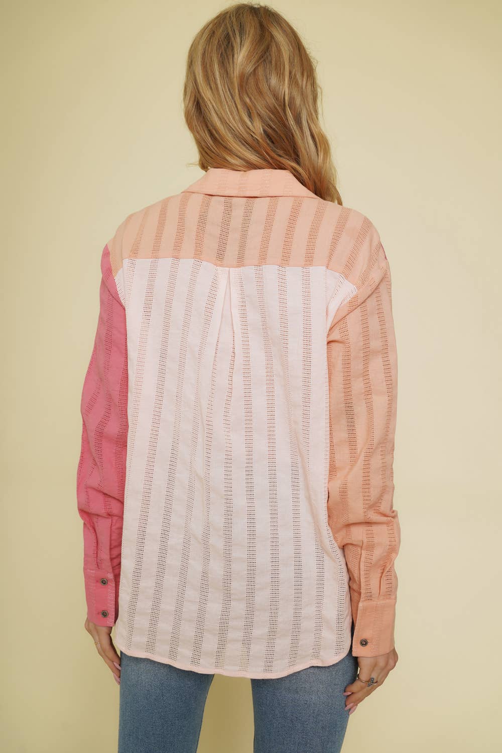 Berry Peach 55950 Color Block Button Down Shirt for wholesale on Faire4