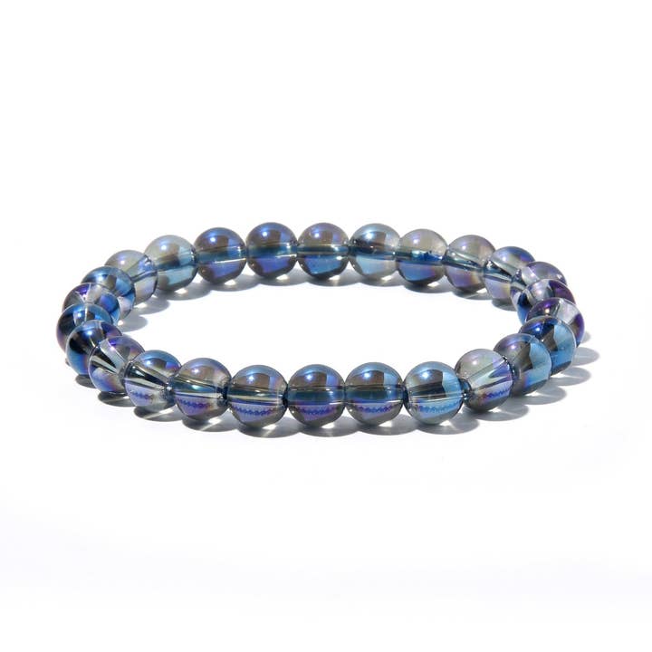 Coated AB Blue Color Crystal Round Beads Bracelet 8mm for wholesale by My Healing Bracelet