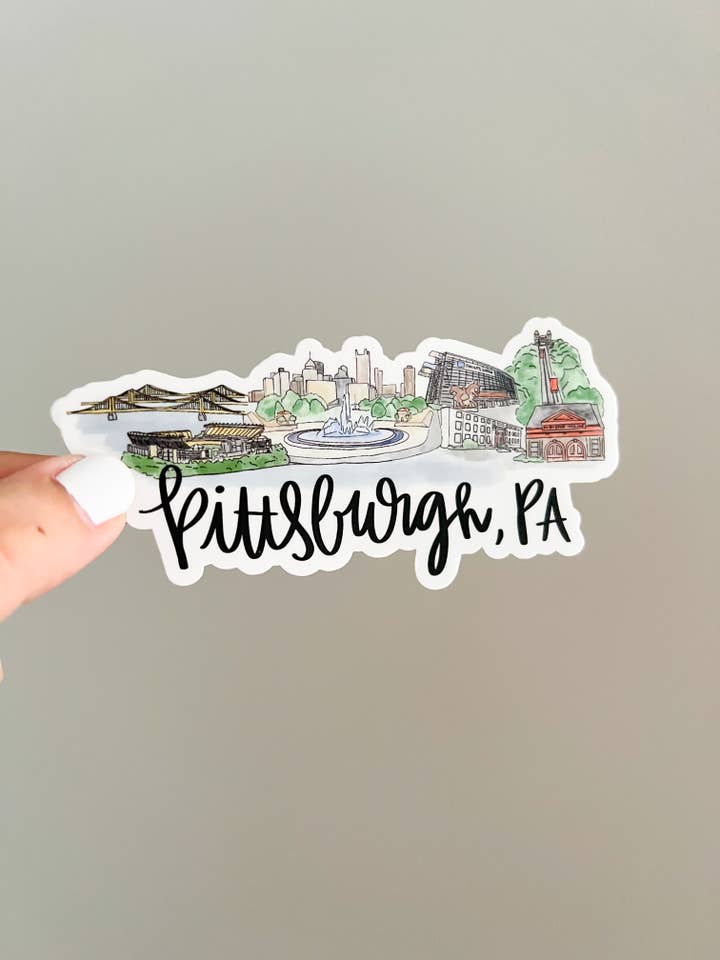 Autocollant sur le paysage urbain de Pittsburgh, en Pennsylvanie, grand 5 po x 2 po pour la vente par Thirteenwinks