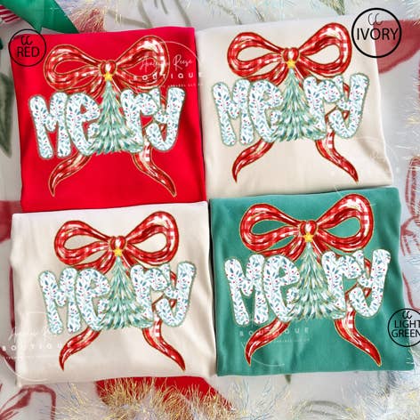Merry Red Bow Sweatshirts & T-Shirts for wholesale by Trendy Chic Apparel LLC