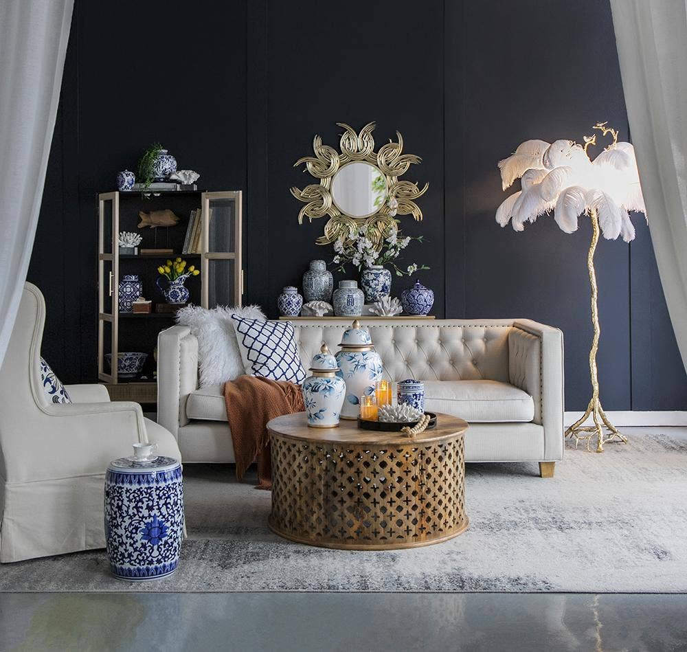 A&B Home Group Inc. – wholesale Prydnadsburk – D5x5,5" Aline Dekorativ Teaskrin - Blå/Vit9