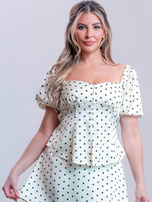 Polkaprikket bluse og nederdel sæt for engroshandel hos New Trend On