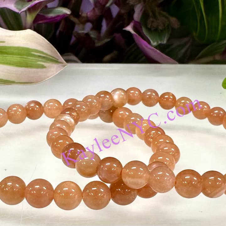 KayleeNYC - Wholesale Beaded Bracelet - Natural Peach Moonstone 6mm 7.5” Stretch Bra2