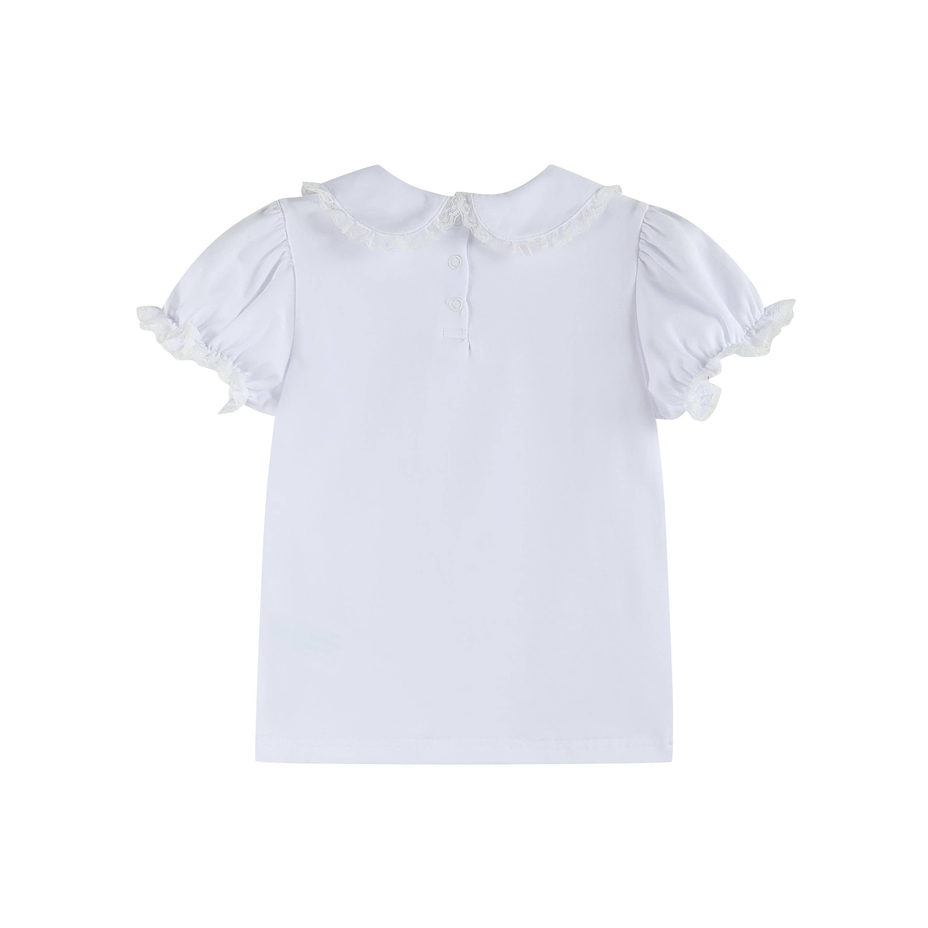 Lil Cactus - Wholesale T-Shirt - Kids - White Lace Collared Girls Short Bubble Sleeve Top1