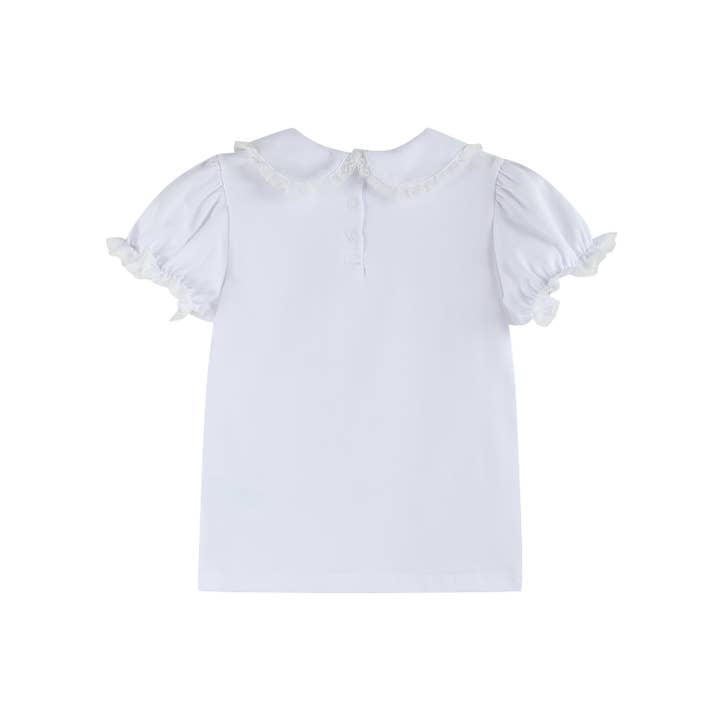 Lil Cactus - Wholesale T-Shirt - Kids - White Lace Collared Girls Short Bubble Sleeve Top1