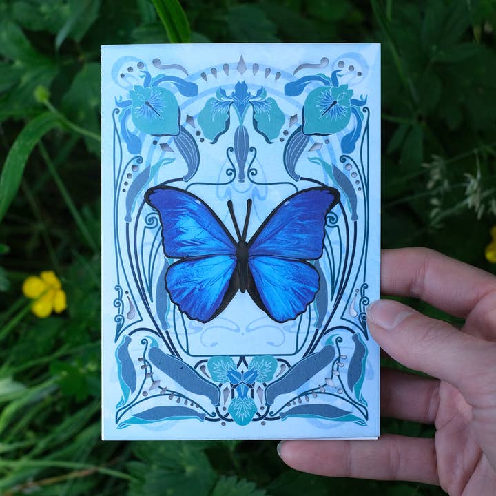 Moth and Myth – wholesale Everyday greeting card – Blue Morpho Butterfly 'Pop-Out' Greeting Card3