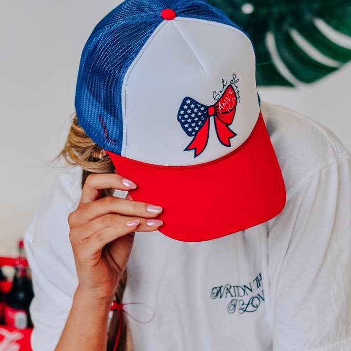 Southern Bliss Co. - Wholesale Trucker Hat - Women's - God Bless America Bow Red, White, and Blue Trucker0