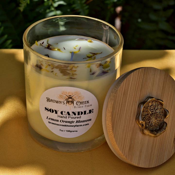 Brown's Creek Honey Farm – wholesale Jar/filled candle – Glass Jar Candle with Lid and Bee Wax Stamp6