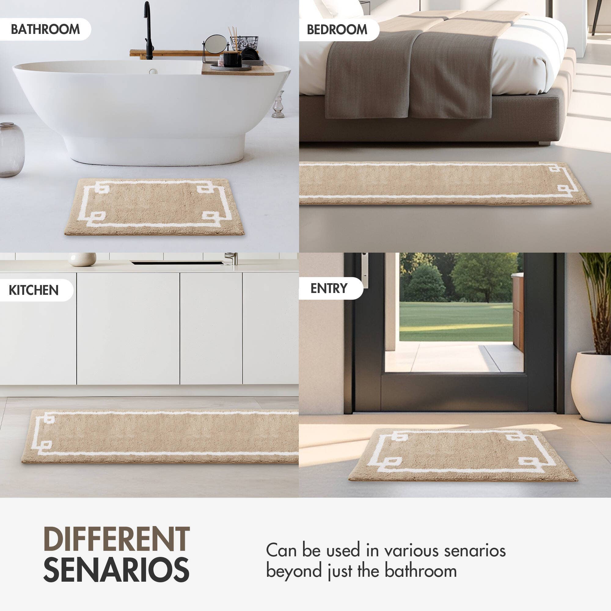 Olliix - Wholesale Bath Mat - High Pile Bordered Bathroom Rug, Taupe22