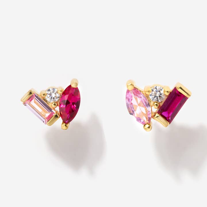Ruby Pink Sapphire Celeste Stud Earrings for wholesale by Little Sky Stone