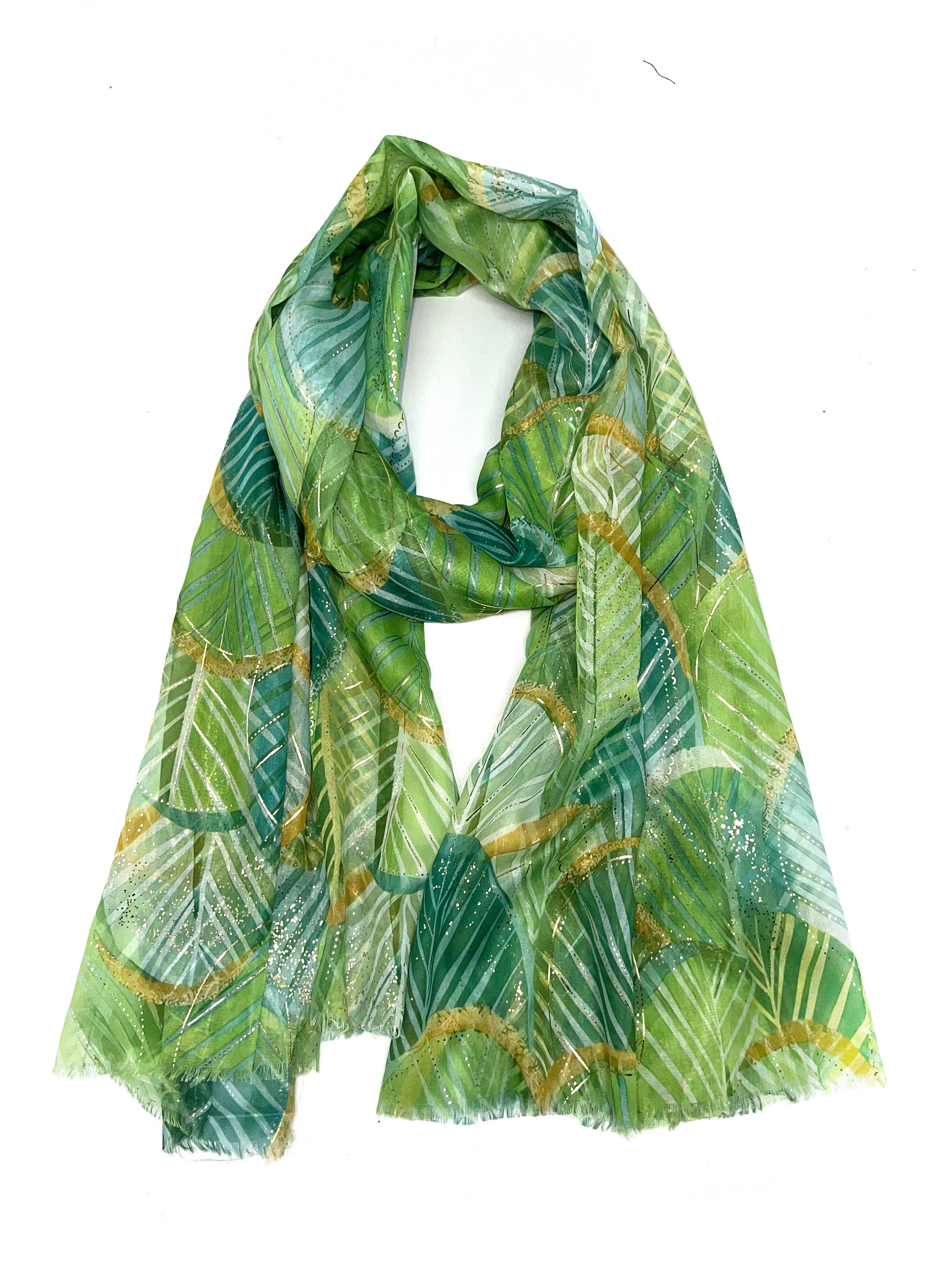 LINETA - Wholesale Head Scarf - Women's - LN-50 Ginkgo pattern scarf with gilding9