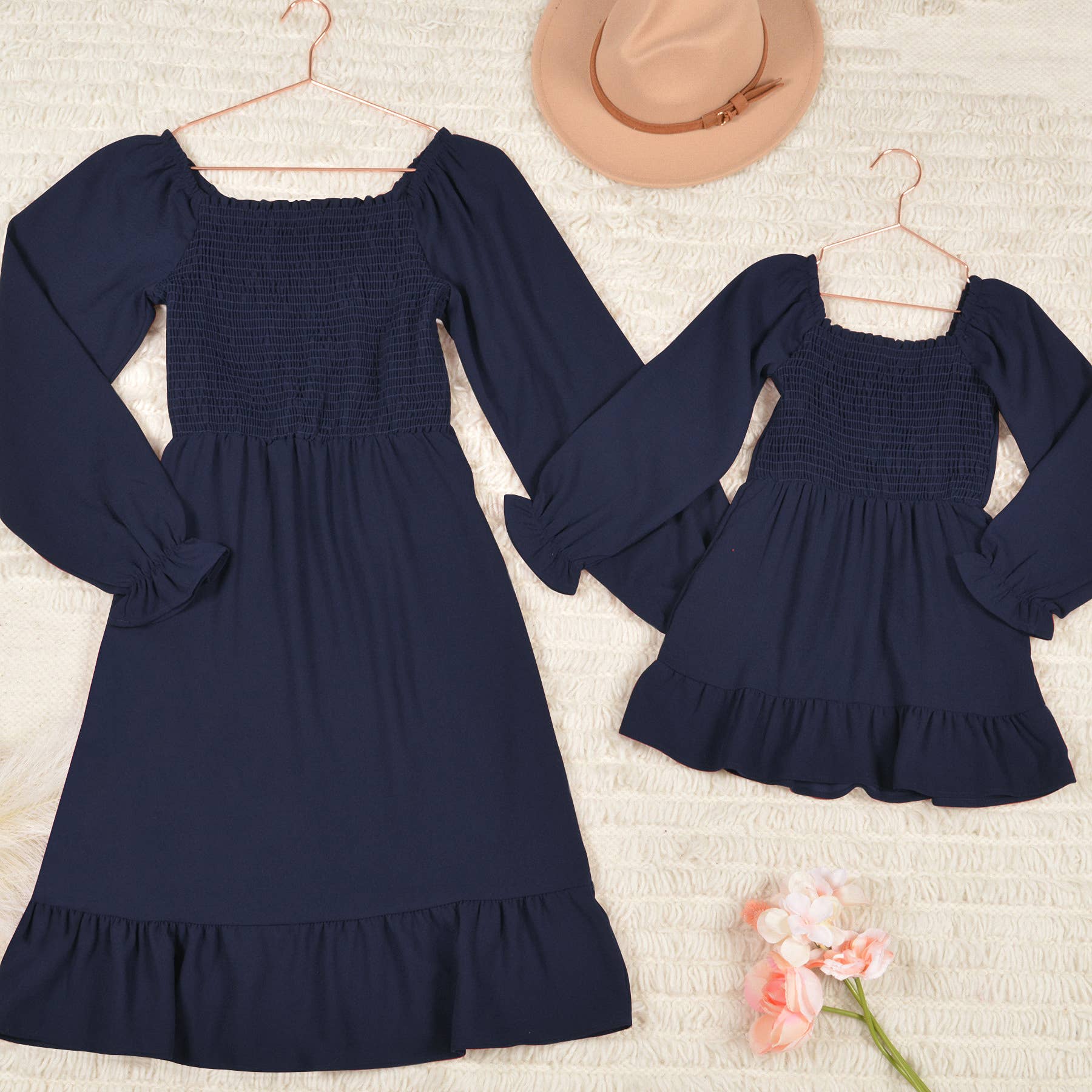 Loven x Mini Momo - Wholesale Dress - Kids - Kid's Smocked Dress Long Sleeve Pocket Crepe Ruffle Midi3