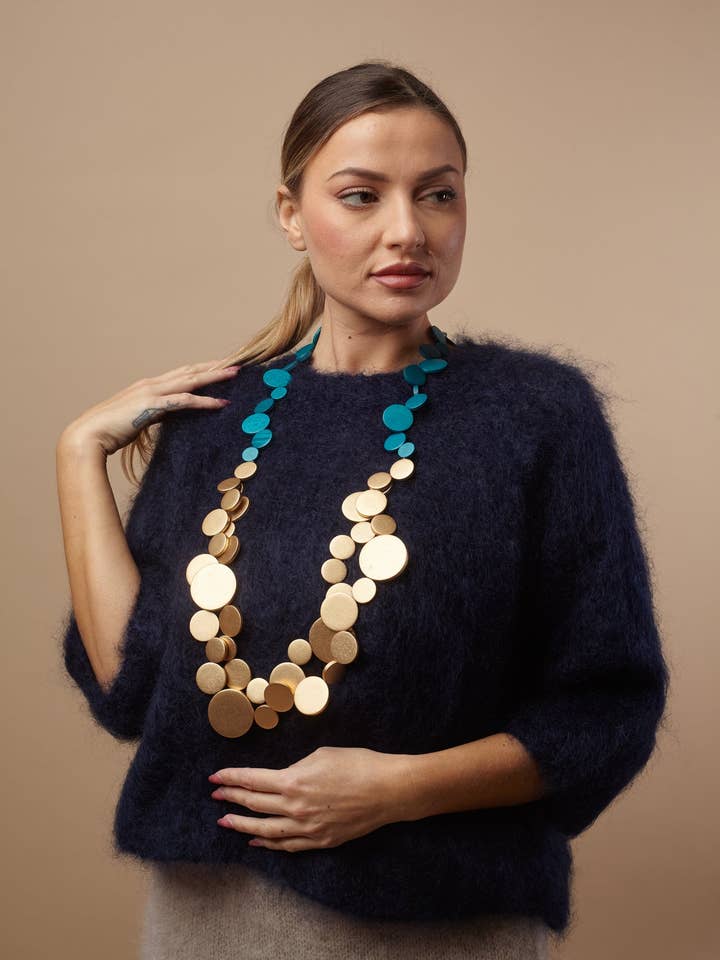 Collar largo Maiana de madera metálica, bisutería para venta al por mayor de Bijondo