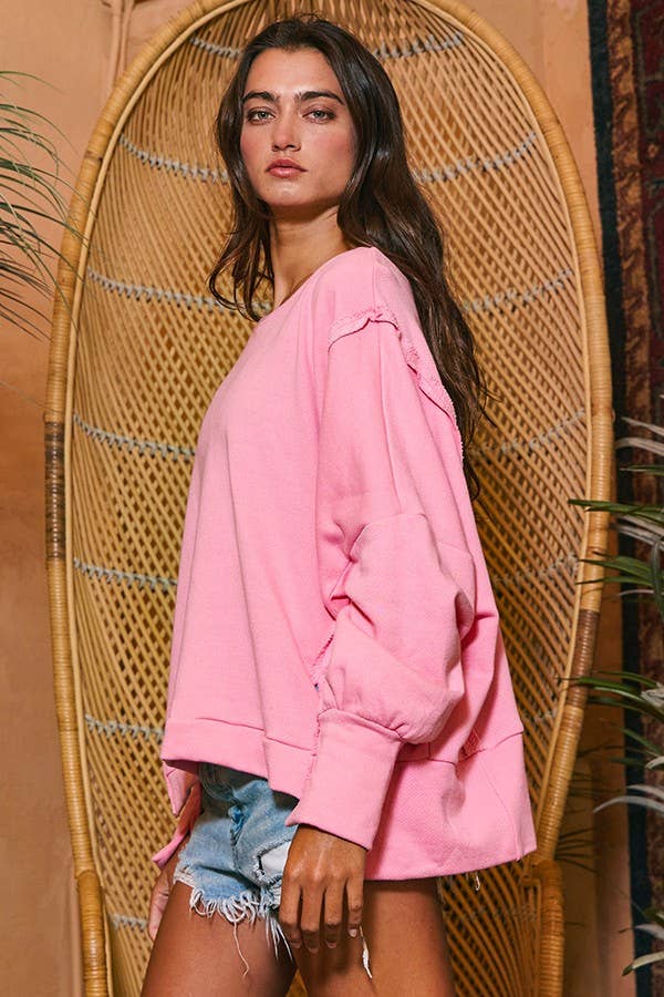 BUCKETLIST INC - Vente Sweat-shirt – femme - Haut en éponge uni à ourlet haut et bas T2369 Raw Edge Detail22