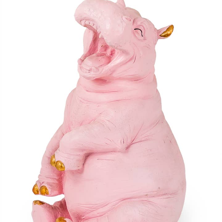 McGowan & Rutherford Ltd - Wholesale Decorative Figurine - Pink with Gold Details Laughing Hippo Figure0