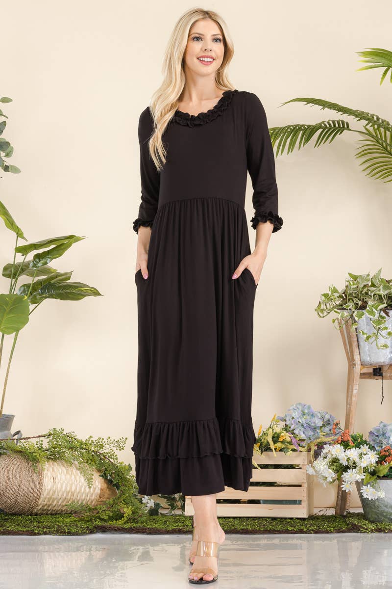 Celeste Clothing - Vente Robe – femme - ROBE GRANDE TAILLE AVEC MANCHES VOLANTÉES ET OURLET -CD4385511