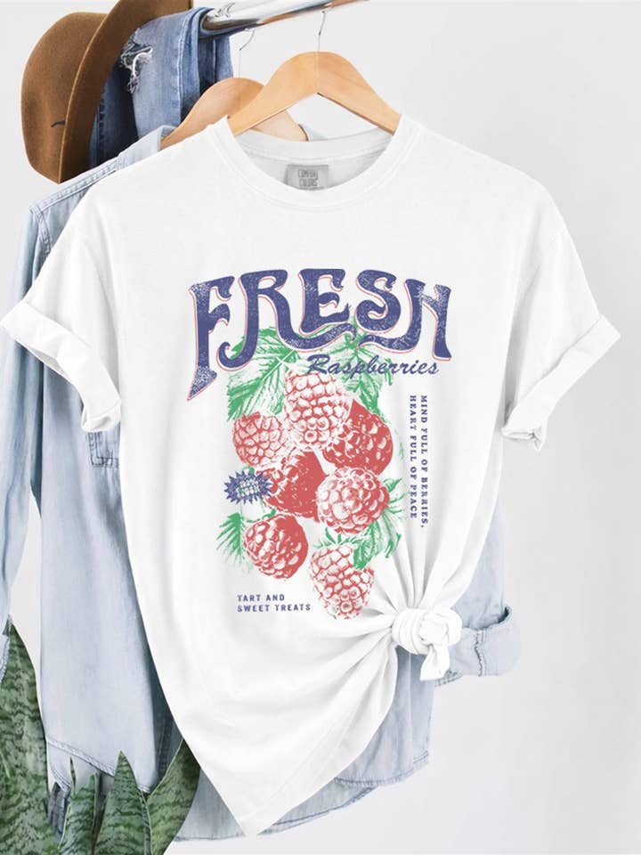 Camiseta Comfort Colors con gráfico de frutas de frambuesas frescas para venta al por mayor de PINK NABI