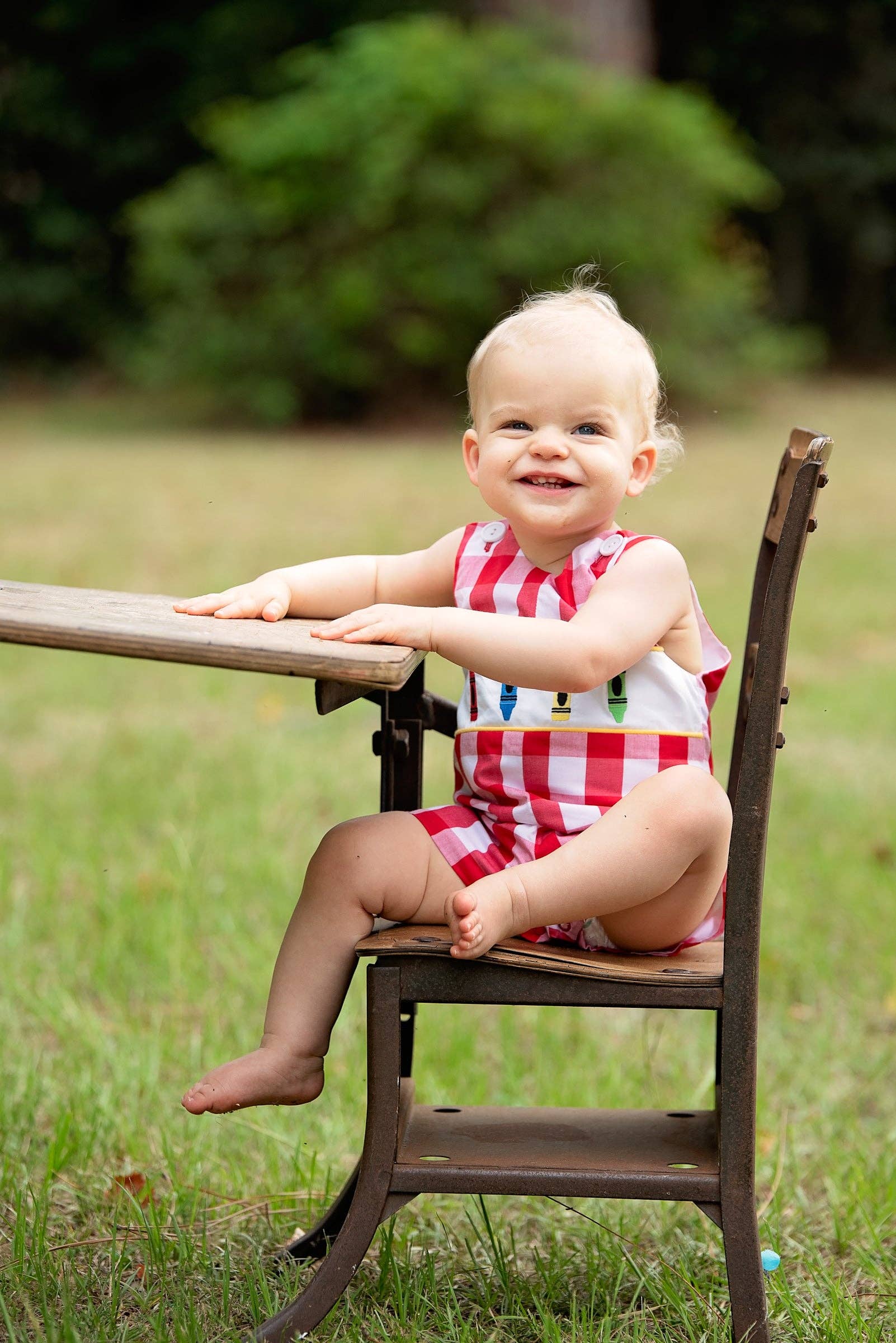 Posh Pickle - Wholesale Jumpsuit - Baby - Scribble Red Gingham Crayon Embroidery Jonjon2