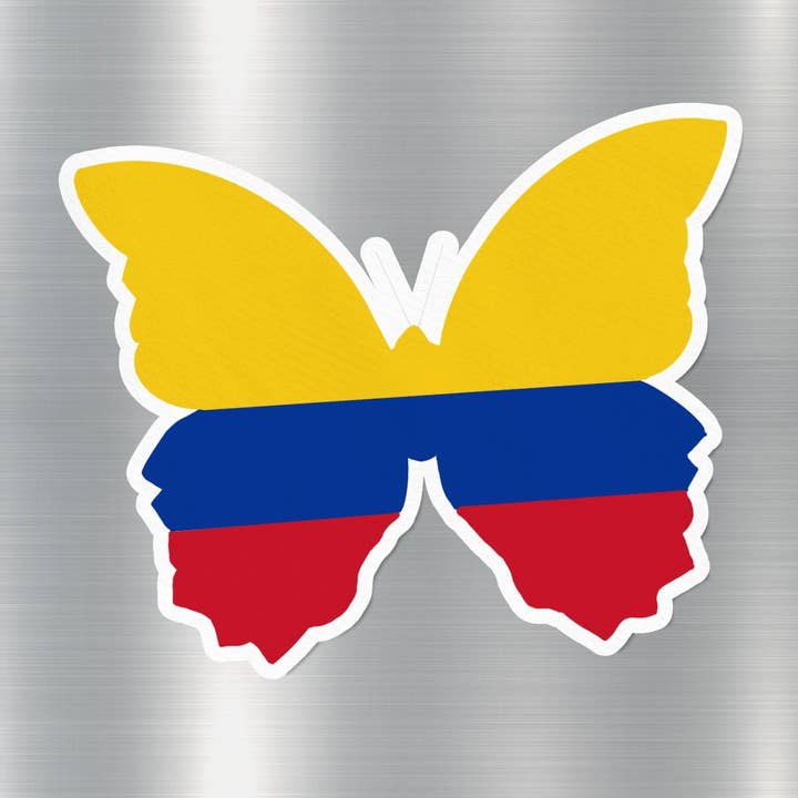 Colombia Butterfly Flag Sticker for wholesale by GraffMerch.com