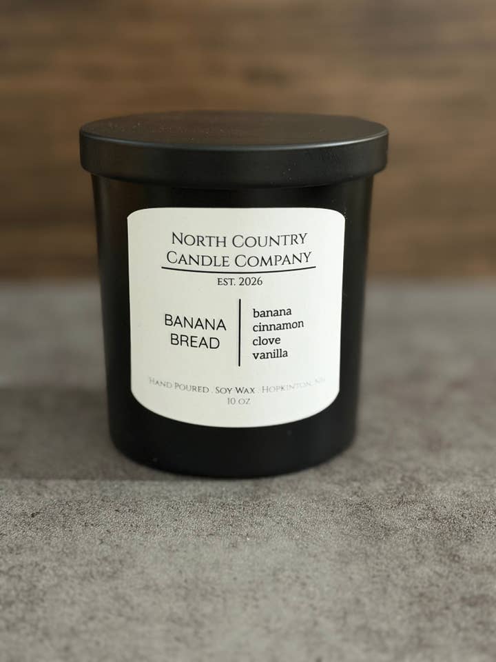 Banana Bread Candle 10 oz Black Jar for wholesale by North Country Candle Company