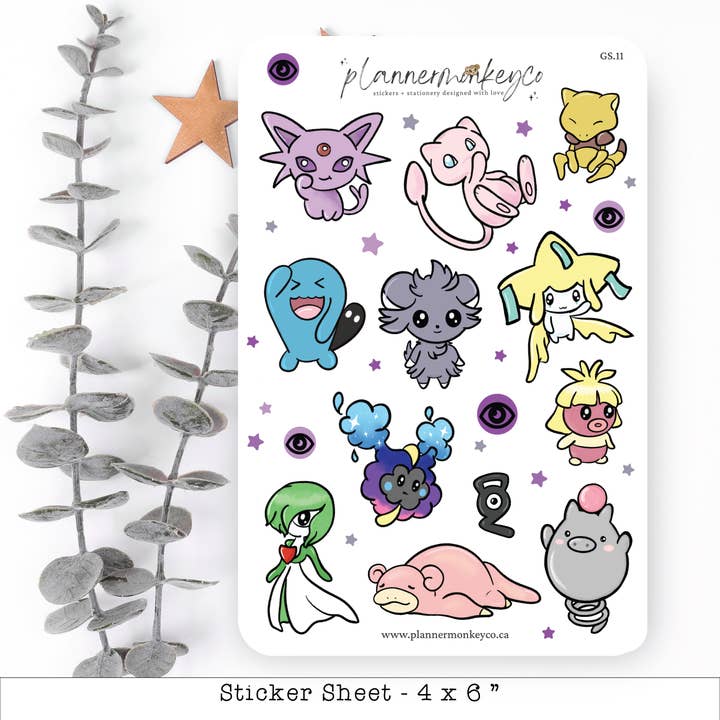 Autocollants déco Pokémon Psychic Type Poket Planner Pal pour la vente par Plannermonkeyco