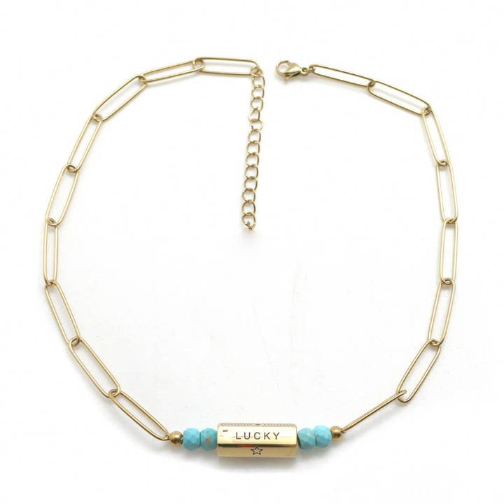 Turkis Perle Lykkearmbånd 24K Guldbelagt Kæde -Fransk Flair Kollektion- N2-2066 for engroshandel hos LIZOU