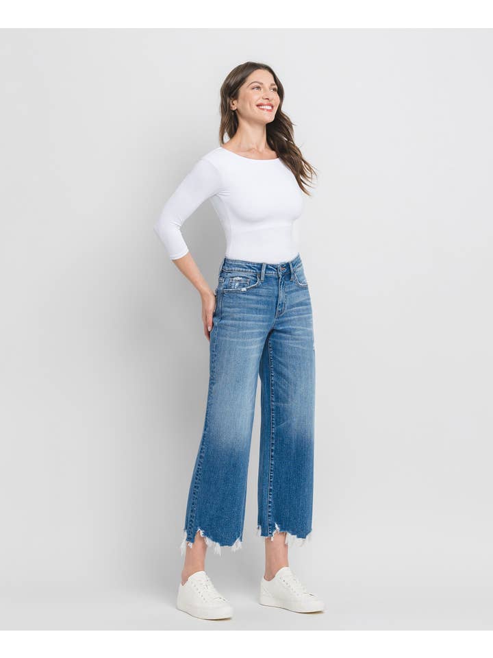 DELIGHTFUL HIGH RISE CROP WIDE LEG JEANS F5733 for wholesale on Faire