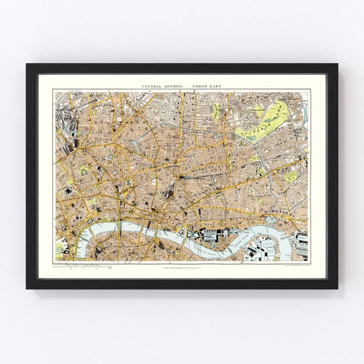 Vintage Map of Central & Northeast London, England 1904 for wholesale by Ted's Vintage Art