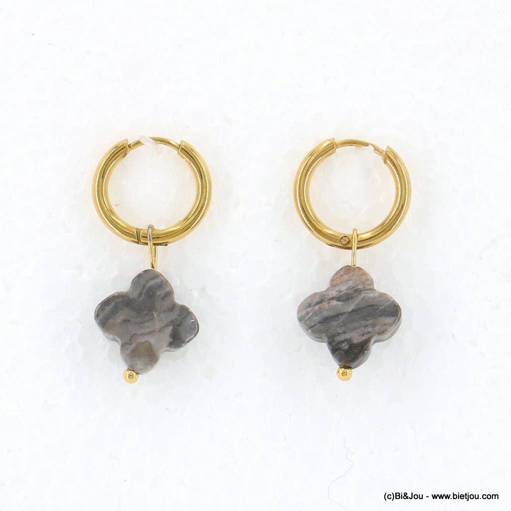 Lilas de Seine - Wholesale Huggie Earrings - Stone steel clover mini hoop earrings 03230468
