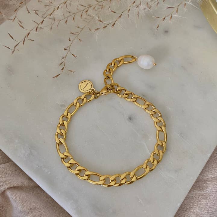 Amady Jewelry - Vente Bracelets à breloques/pendentifs - Chaîne Figaro en acier inoxydable 18 carats, plaqué or2