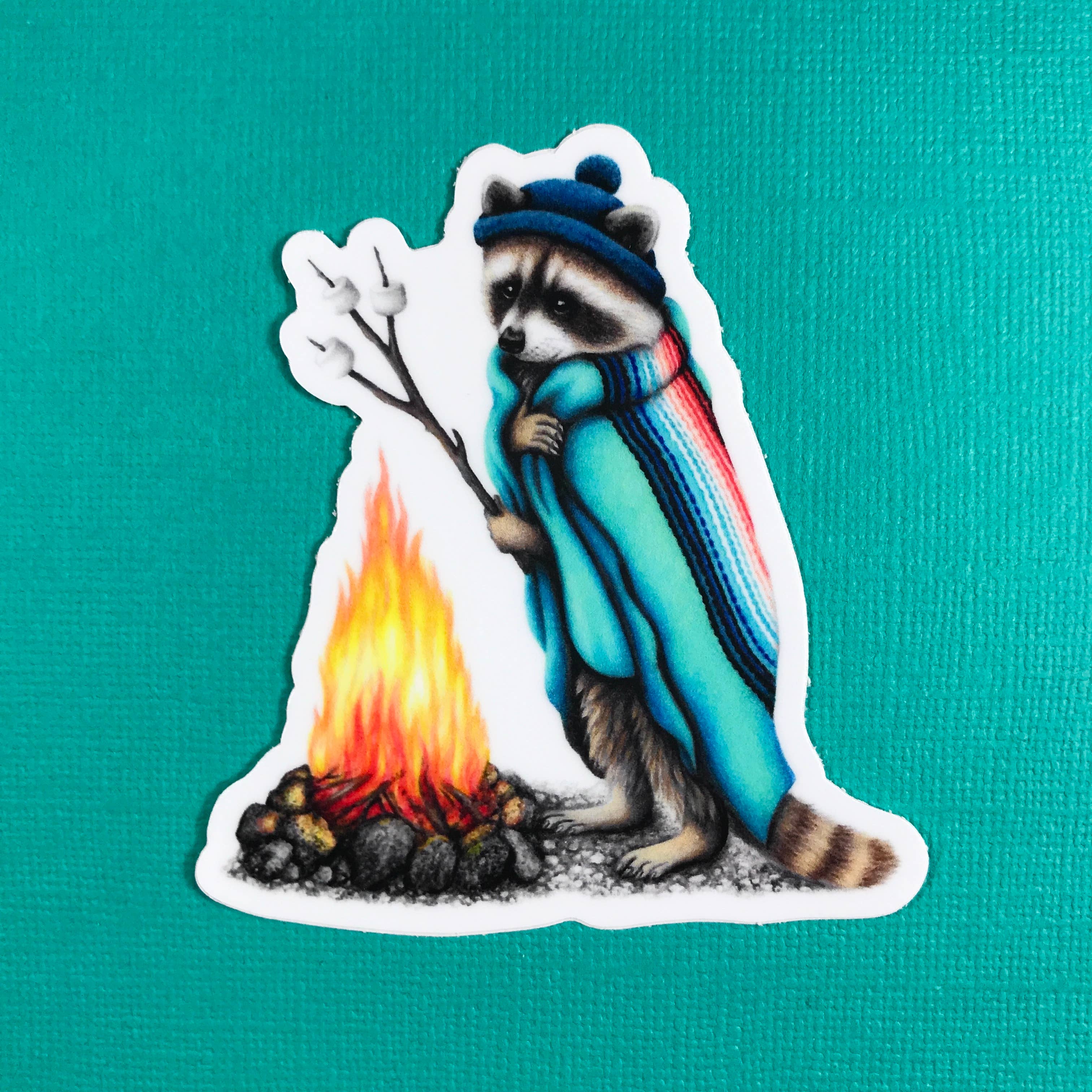Abundance Illustration - Wholesale Sticker - Raccoon roasting marshmallows sticker1