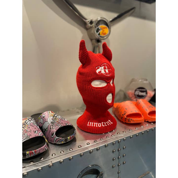 Sniper Gang Apparel - Wholesale Balaclava - Unisex - Ski Mask - Innocent (Devil Horns: RED/WHT)