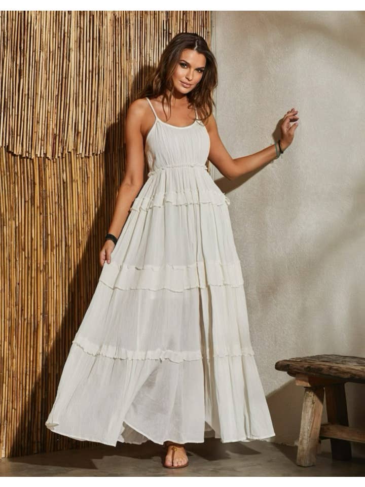 Miss Tunica Beachwear - Wholesale Dress - Women's - Valentina - Long Boho Dress - Crystal White