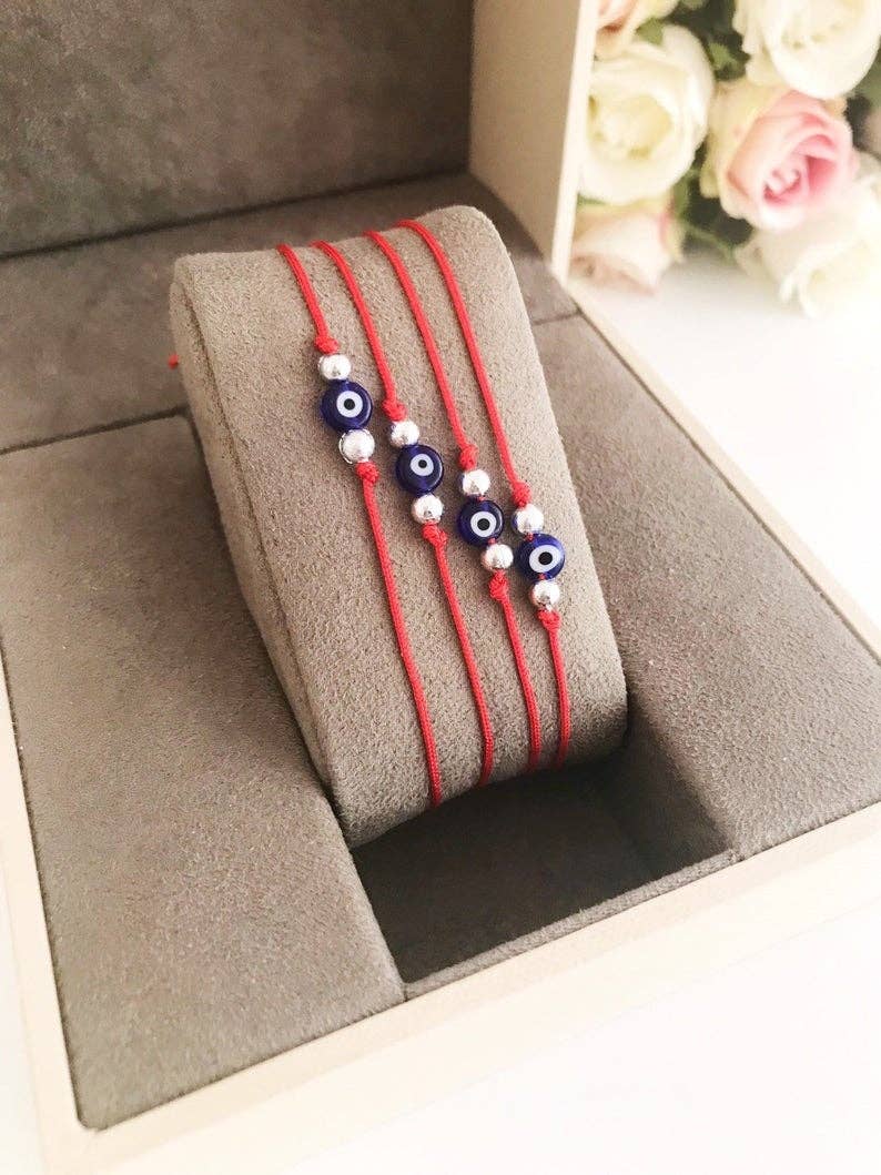 Evileyefavor - Vente Bracelet de perles - Bracelet de perles mauvais œil, bracelet à cordes rouges réglable, mauvais œil turc3