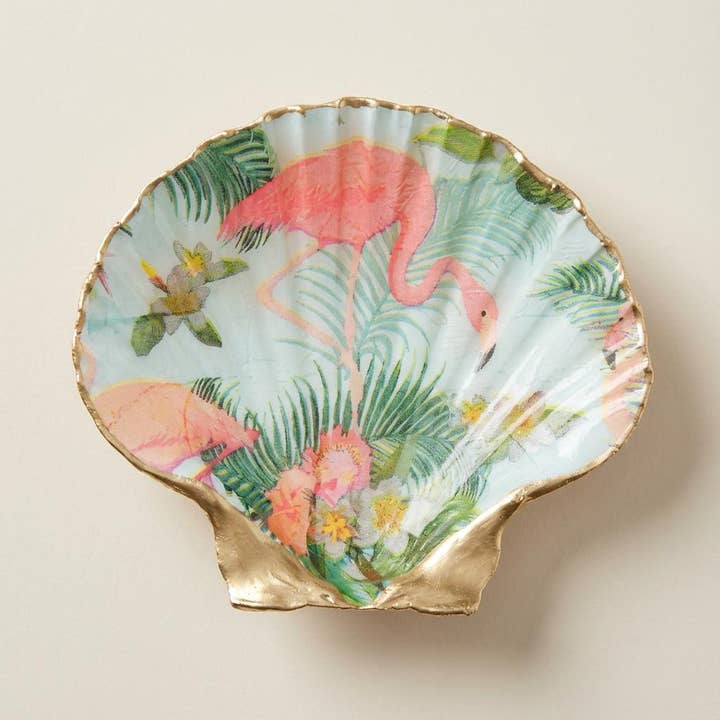 Plat Coquille Saint-Jacques Doré Flamant Tropical pour la vente par Shell Yeah By Jaks LLC