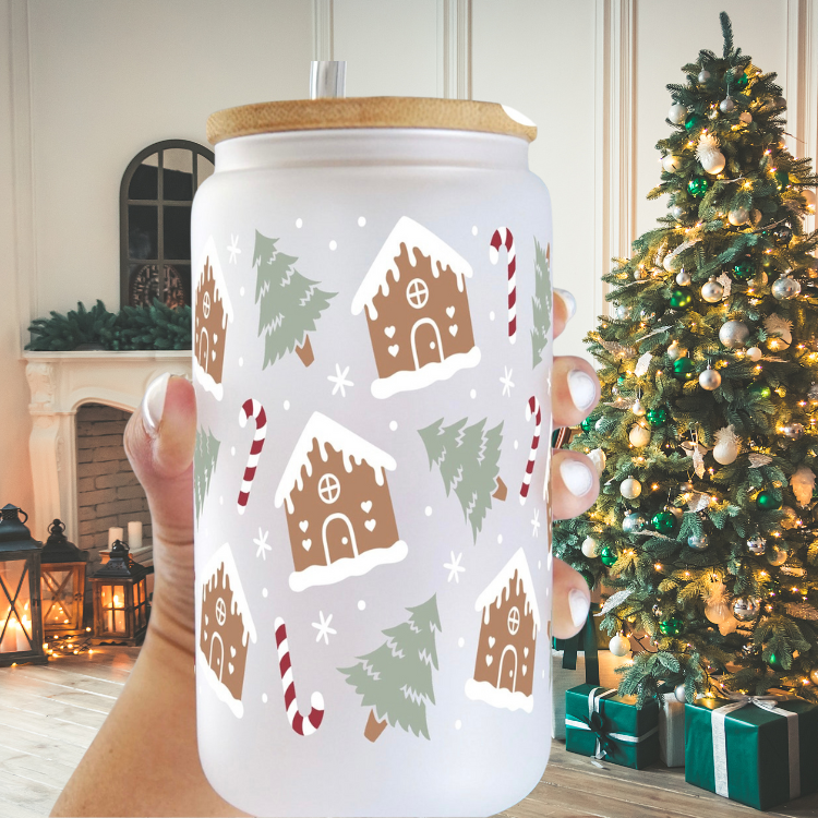 MySunshineCandless - Wholesale Drinking Glass/Cup - Christmas Glass Cup with Lid and Straw: Santa, Reindeer Deer1