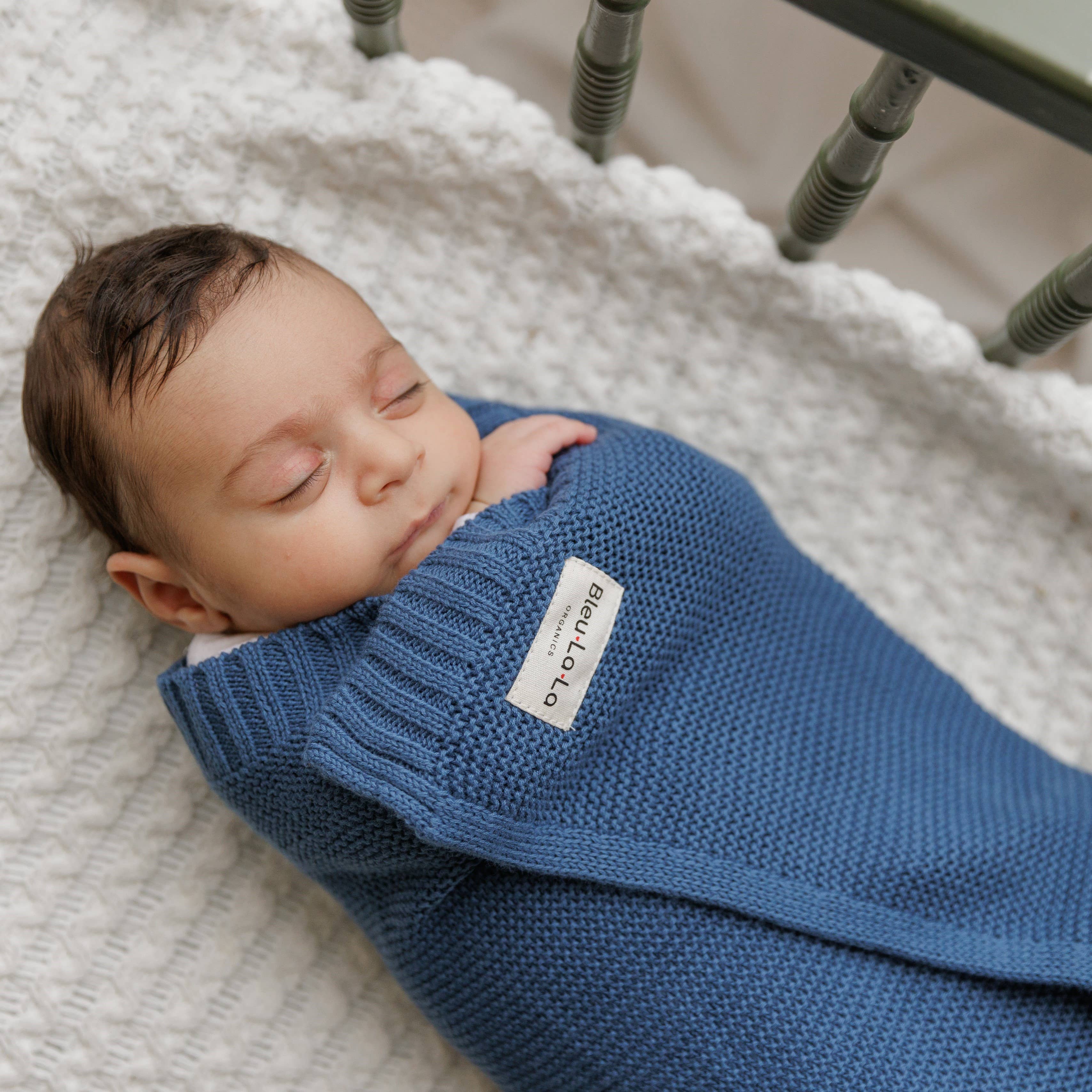 Bleu La La - Wholesale Receiving Blanket - Baby - Heritage Knit 100% Organic Cotton Swaddle Baby Blanket15