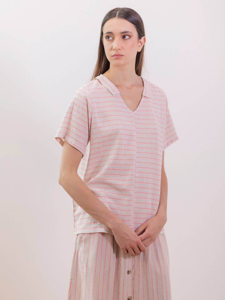 Flowy skirt with pink stripes for wholesale by PAN Producto Básico