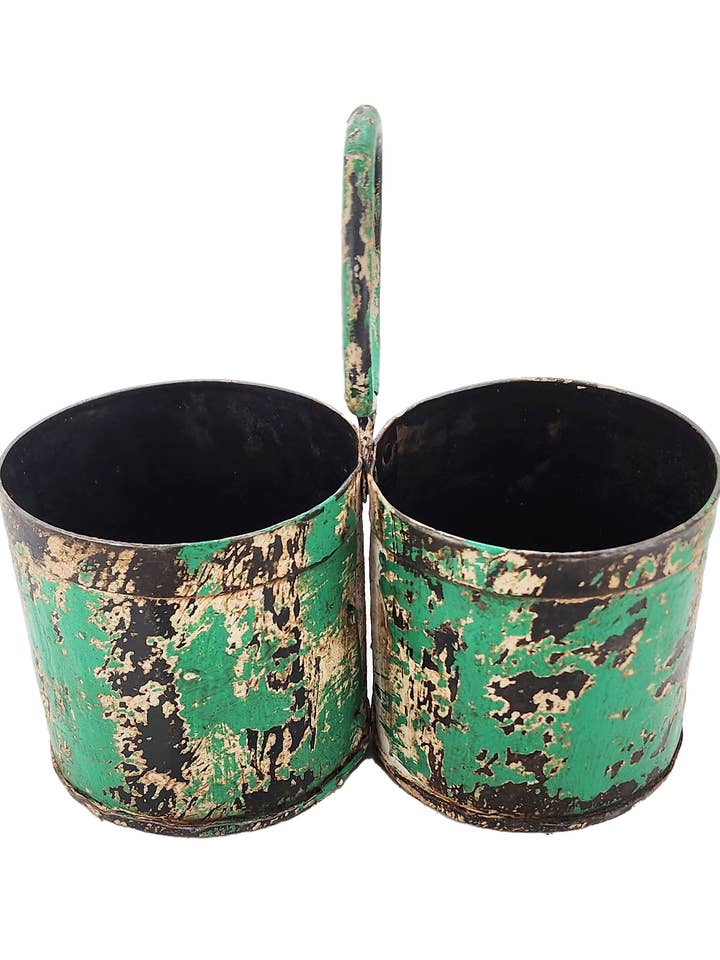 Green Metal Double Planter/Caddy for wholesale by Vintage Addiction