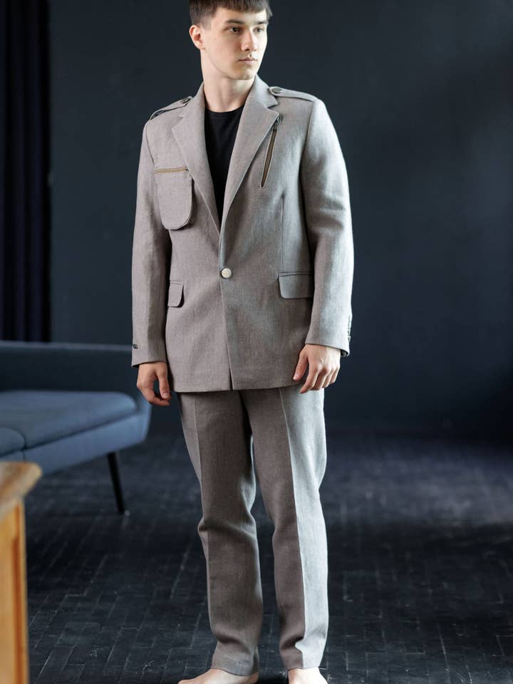 Blazer de lino jacquard Geraldton para venta al por mayor de VIL'NI